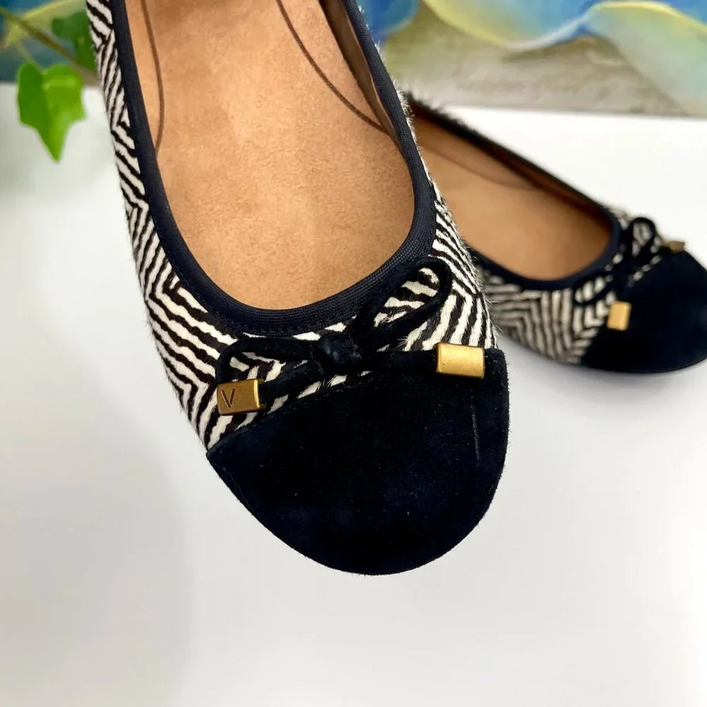 Vionic Minna Zebra Print Ballet Flats With Bow Detail -‎ Black & White Size 6
